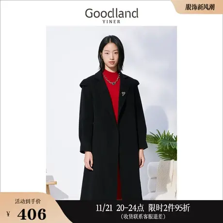 Goodland美地女装冬季中长款纯羊毛双面呢外套商品大图
