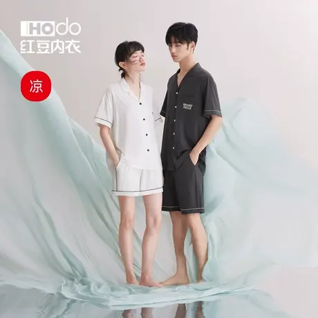 红豆情侣睡衣春夏薄款莫代尔居家服短袖短裤可外穿休闲家居服套装商品大图