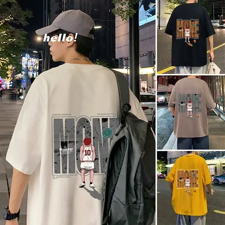 重磅日系灌篮高手t恤男短袖夏季高街潮牌学生港风潮流落肩半袖tee商品大图