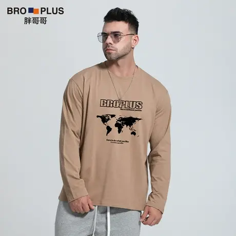 胖哥哥大码长袖T恤男加肥加大纯棉世界地图胖潮春季款男士打底衫商品大图