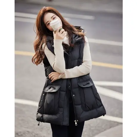 时尚气质马甲2023年冬季新款百搭通勤休闲个性韩版连帽无袖上衣商品大图