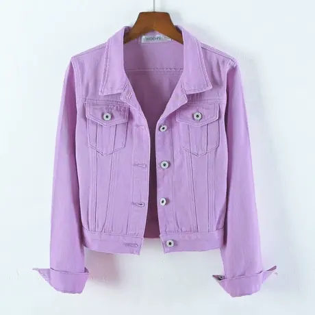 牛仔外套女春秋超短款韩版修身显瘦紫色高腰新款牛仔服上衣少女商品大图