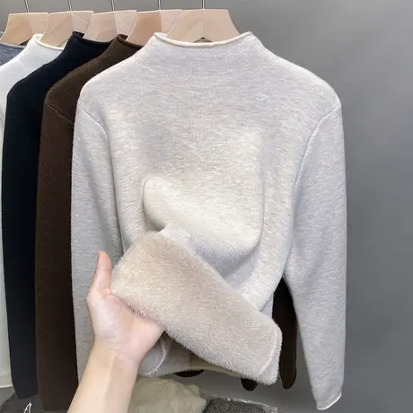 加绒半高领毛衣女一体绒加厚打底衫2024秋冬新款针织衫内搭上衣潮商品大图