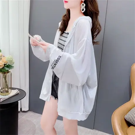 连帽防晒开衫外套女中长款2023新款夏季宽松休闲百搭轻薄透气上衣商品大图