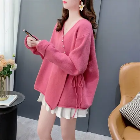 设计感不规则V领毛衣女套头2023秋冬新款韩版软糯长袖针织衫外穿图片