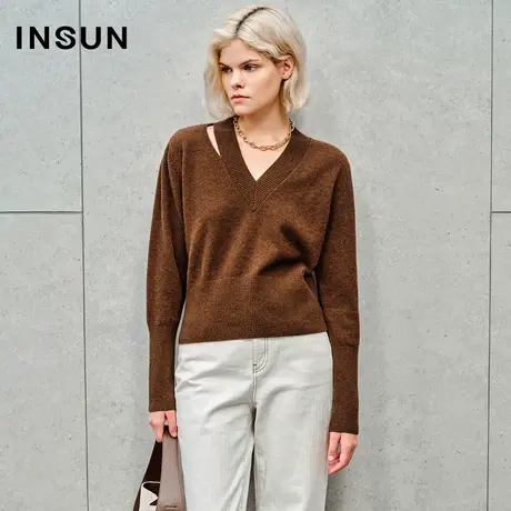 INSUN恩裳线上专选秋季镂空牦牛绒羊毛毛针织衫商品大图