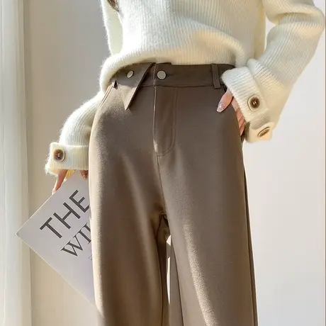 毛呢阔腿裤女秋冬季高腰宽松垂感休闲呢子裤子咖色直筒拖地西装裤商品大图