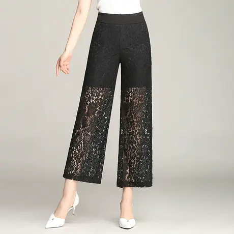 时尚镂空蕾丝裤阔腿裤女夏季2023新款中长款垂感九分裤直筒休闲裤商品大图