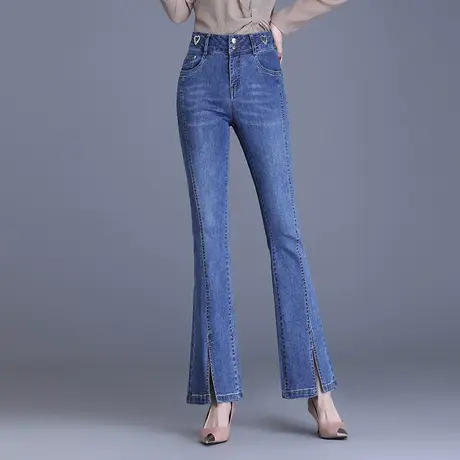 开叉喇叭裤女牛仔裤2023秋季新款高腰显瘦长裤时尚通勤微喇休闲裤商品大图