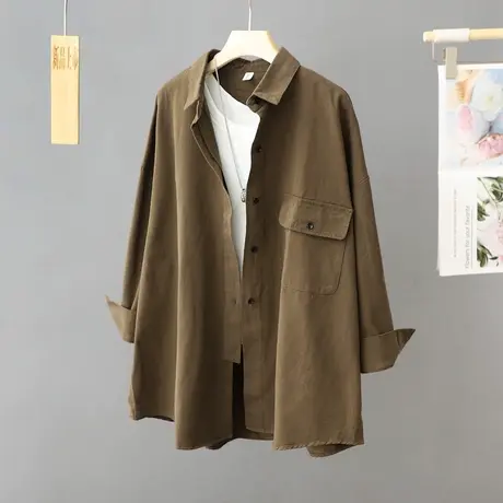 中长款休闲衬衫外套女士2024秋冬季新款大码宽松时尚爆款开衫上衣图片