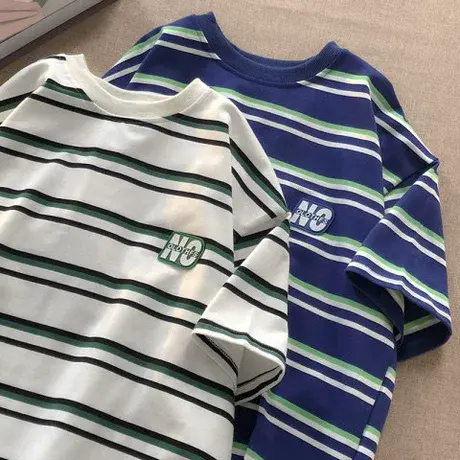 ins超火港风chic条纹短袖t恤女夏季韩版潮原宿bf学生半袖宽松上衣商品大图