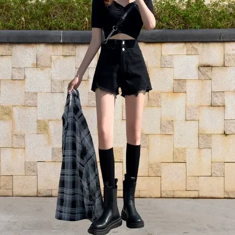 高腰牛仔短裤女夏薄款2023新款港味网红潮ins直筒显瘦宽松a字阔腿商品大图