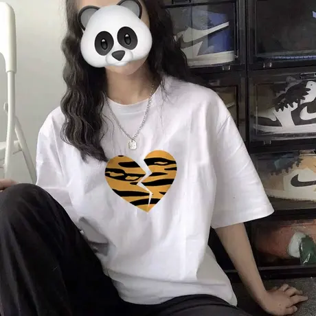 韩版ulzzang纯棉短袖T恤女宽松ins潮大码胖mm港味chic半袖上衣夏商品大图