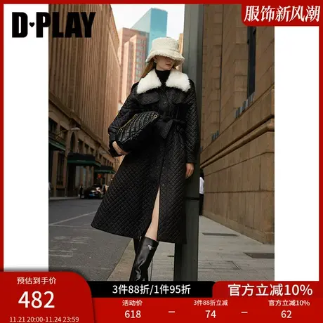 DPLAY冬御寒王者黑色拼白可拆毛领云朵加倍温暖棉服长外套商品大图