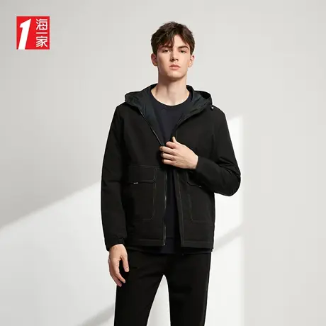海一家简约双面穿外套2023秋季新款休闲连帽辑明线青年男士夹克图片