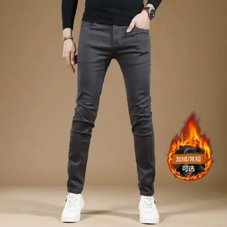 秋冬季加绒加厚休闲牛仔裤男款修身小脚弹力2024新款男士裤子百搭商品大图