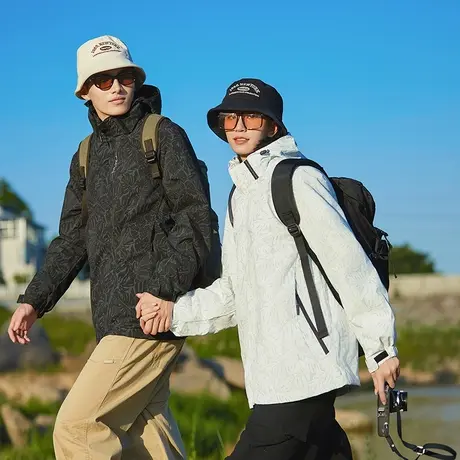 防水透气户外冲锋衣大码夹克休闲宽松百搭男女同款三合一连帽外套商品大图