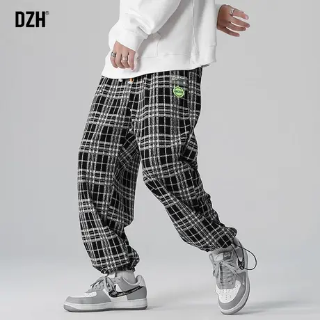 男生日系休闲格子裤男秋季裤子高街潮ins束脚裤宽松运动裤直筒裤商品大图