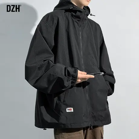 男生黑色连帽外套男春秋潮高级感痞帅机能冲锋衣男款2023新款夹克商品大图