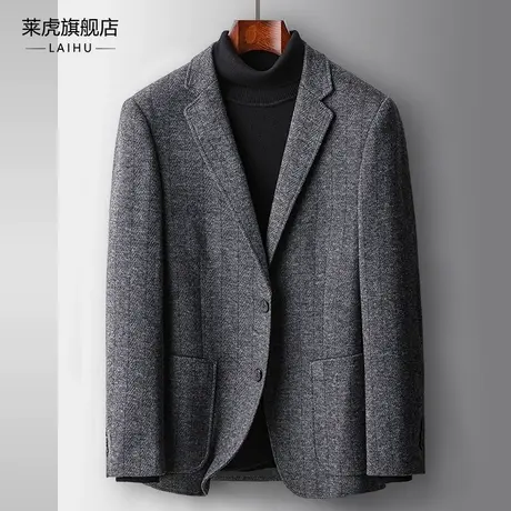 休闲西装男士上衣秋冬季时尚修身英伦复古单件羊毛呢子小西服外套商品大图