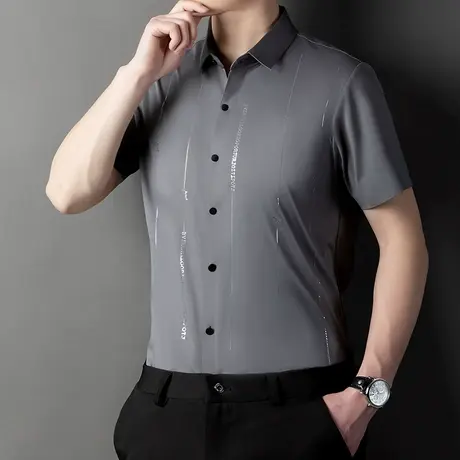 2023夏季新款高级感短袖衬衫男弹力抗皱无痕衬衣男士商务休闲寸衫商品大图
