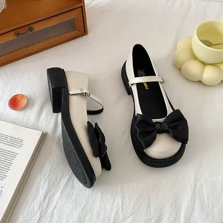 甜酷仙女玛丽珍鞋夏秋法式复古设计优雅蝴蝶结一字扣学院风JK单鞋商品大图