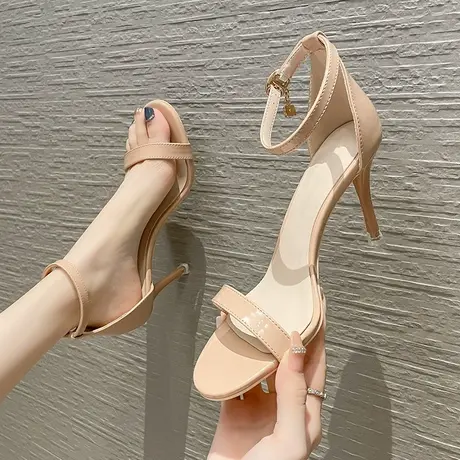 一字带凉鞋2024夏季新款性感少女高跟鞋女细跟时尚气质露趾职业鞋商品大图