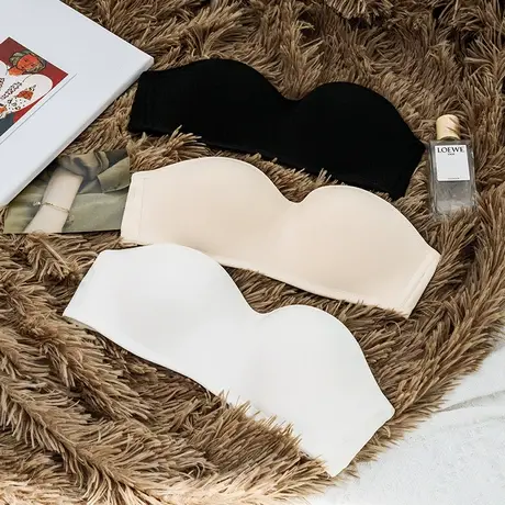 性感惑蕾丝无肩带美背内衣文胸半杯防滑无痕纯色白色抹胸式无钢圈商品大图