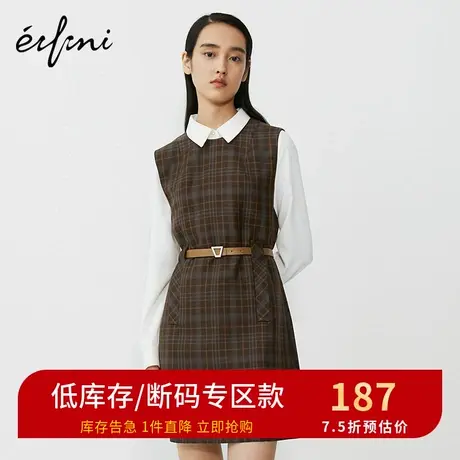 商场同款伊芙丽新款圆领无袖格子连衣裙中长款裙子1BC391331🌿商品大图