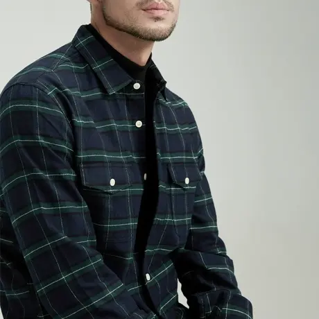 格慕施秋款法兰绒纯棉长袖衬衫外套男士休闲衬衣大码全棉宽松男装商品大图