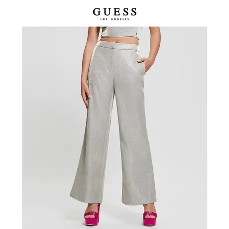 【38上新季】GUESS24年新款春女士银色休闲百搭金属感气质阔腿裤商品大图