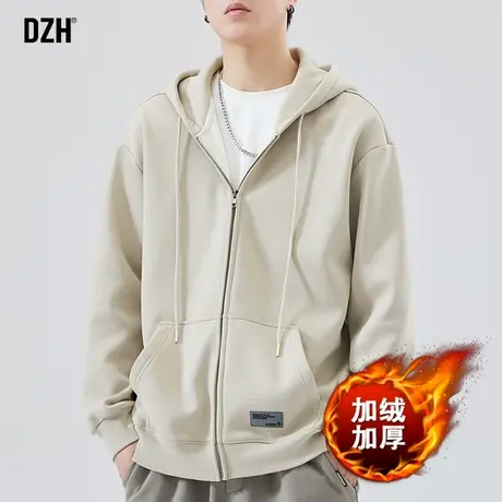 男士大码开衫冬季外套男加绒加厚美式重磅连帽卫衣男款2024年新款商品大图