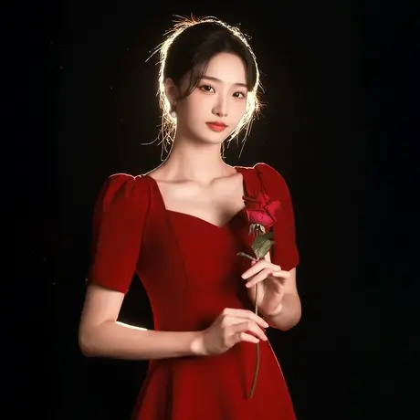 缎面敬酒服新娘女夏季薄款小个子平时可穿订婚礼服便装红色连衣裙图片