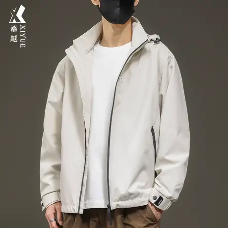 希越户外工装夹克男款2024春秋新款宽松大码三防连帽男士潮流外套商品大图