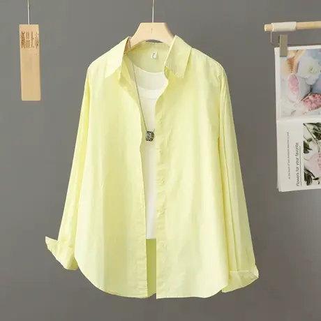 黄色淡雅风百搭长袖衬衫女2024春装新款韩版宽松休闲打底衬衣上衣图片