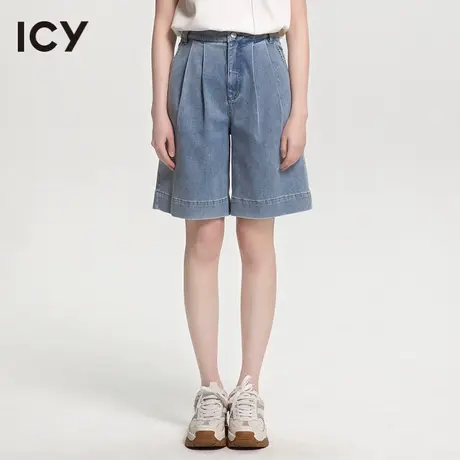 icy女装2023夏季新款中性风百搭休闲五分裤宽松显瘦直筒牛仔短裤图片