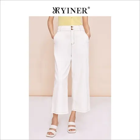 YINER音儿女装夏季女装法式莱赛尔复古直筒白色牛仔裤商品大图