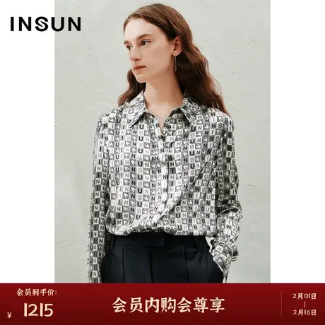 INSUN恩裳春季字母印花弹力桑蚕丝衬衫商品大图