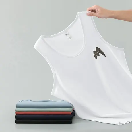 莫代尔白色背心男夏季跨栏篮球坎肩速干冰丝凉感无袖吊带健身运动商品大图