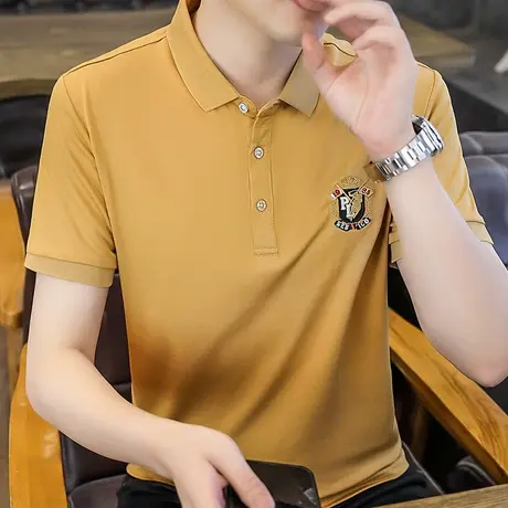 男士短袖t恤夏季潮牌宽松冰丝薄款半袖刺绣翻领polo衫体恤上衣服商品大图