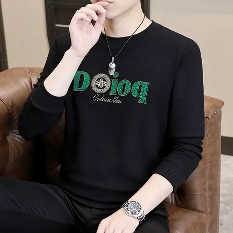 2023春秋季男士卫衣韩版潮流印压花休闲圆领长袖T恤男装潮牌青年商品大图