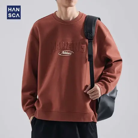 hansca美式复古立体钢印卫衣男秋季潮牌重磅圆领宽松休闲内搭上衣商品大图