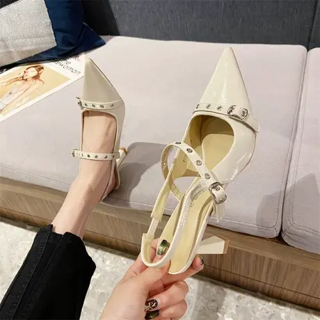 包头凉鞋女春夏一字带百搭2024新款气质尖头细跟高跟鞋法式女鞋子商品大图