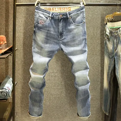 高端小直筒牛仔裤男2024新款春秋季男裤潮牌复古水洗磨白休闲裤子商品大图