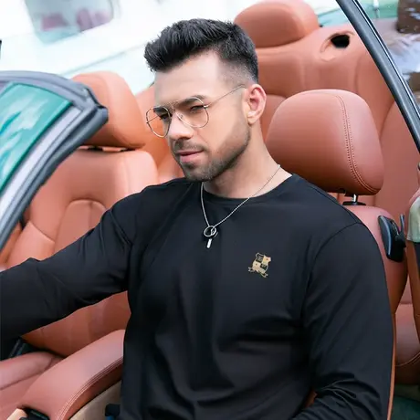 胖哥哥纯棉加肥加大男长袖t恤宽松大码胖子男装上衣圆领打底衫男图片