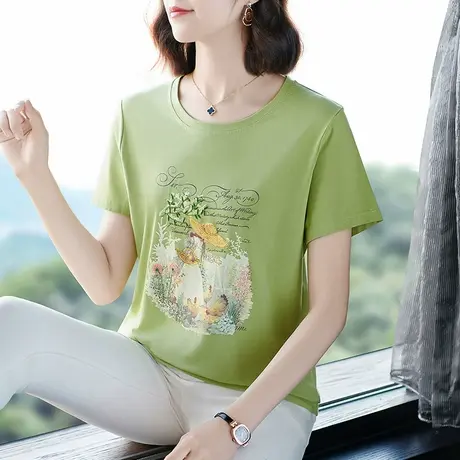 高档重工艺刺绣夏款短袖圆领T恤衫休闲宽松大码潮流新款中年女装图片