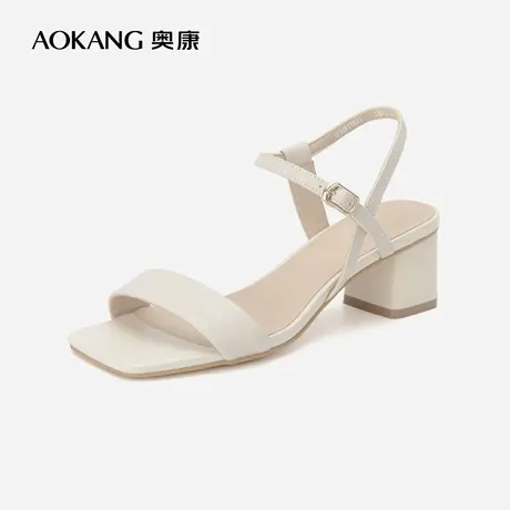 奥康女鞋 2023夏季新款舒适百搭方跟露趾女士时装凉鞋一字带时尚图片