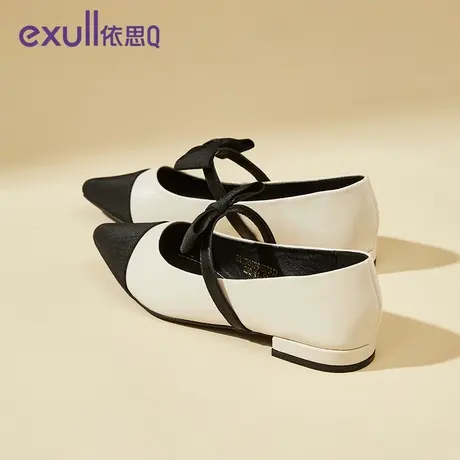 依思q低跟单鞋女春秋2024年新款粗跟尖头法式小皮鞋配裙子的鞋子商品大图