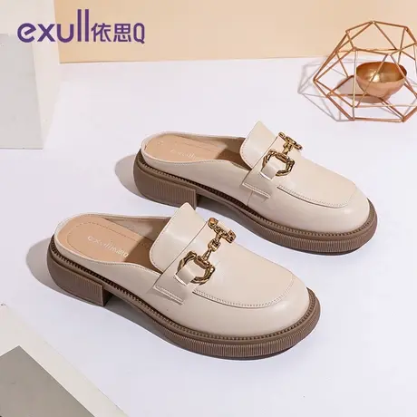 【商场同款】依思q英伦风一脚蹬懒人半拖鞋女无后跟马衔扣穆勒鞋图片