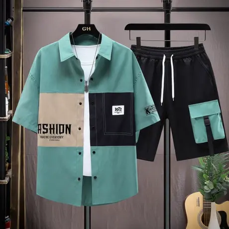 男士短袖衬衫夏季新款男装搭配一套帅气寸衫外套男生潮流休闲衬衣商品大图